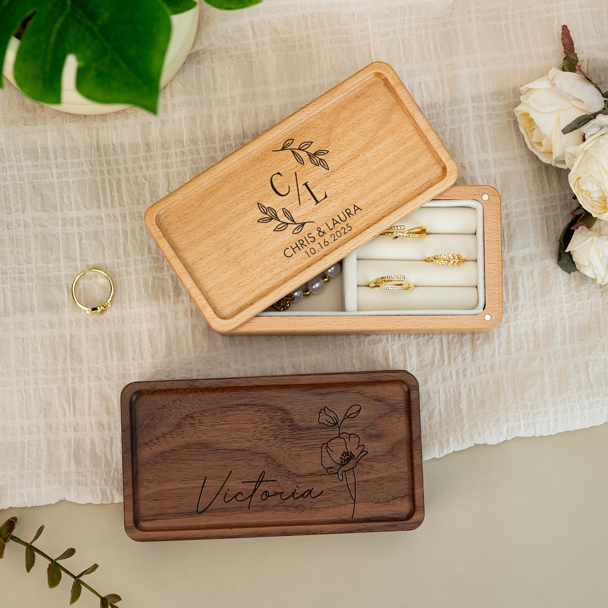 Custom Engraved Name Jewelry Box, Personalized Travel Organizer